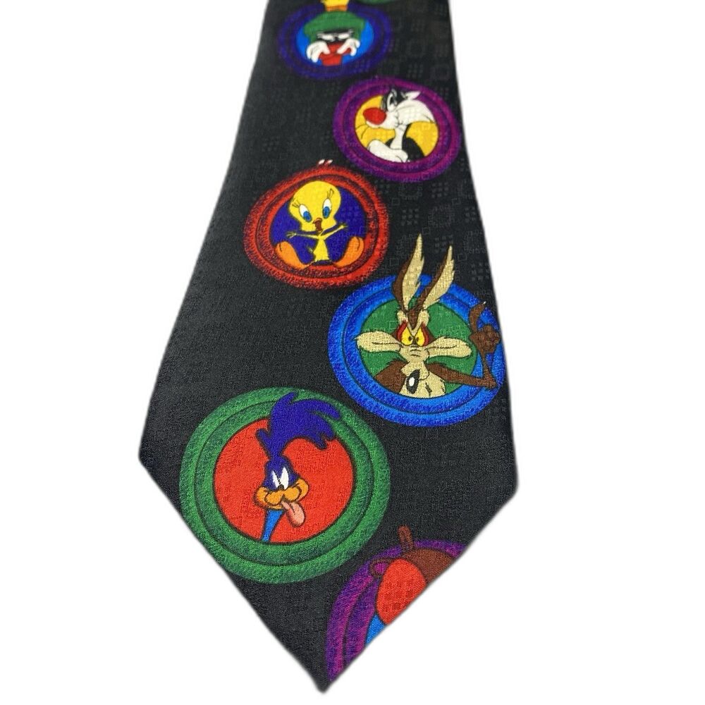 Vintage 1993 LOONEY TUNES Mania Warner Bros Neck Tie Cartoon Novelty Black